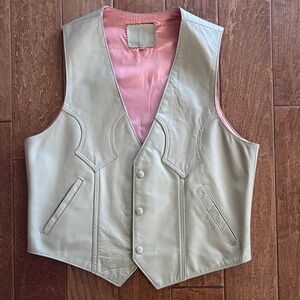 American Vintage Cream Leather Vest with Pink Lining